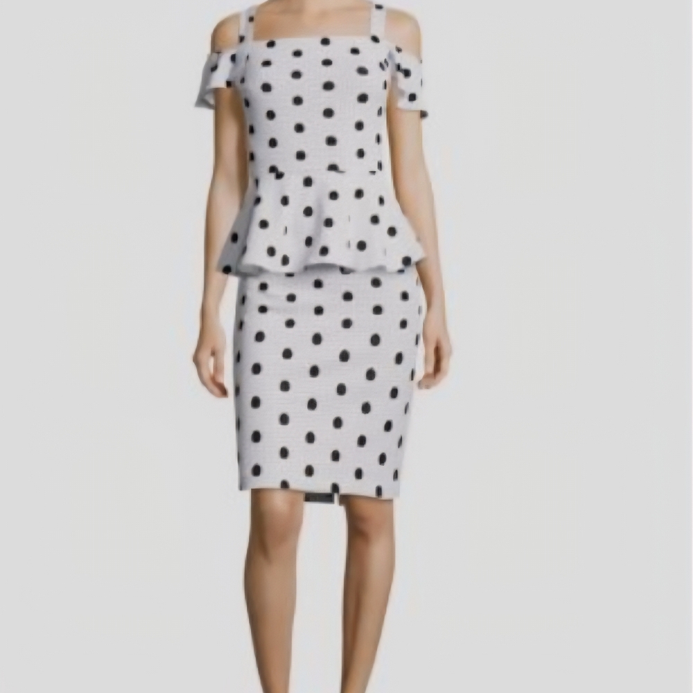 ECI Black and White Polka Dot Peplum Dress 14 NWT
